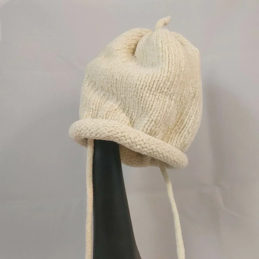 Vintage Honors baby Infant Cap, Hand Knitted White Cream Color or off white